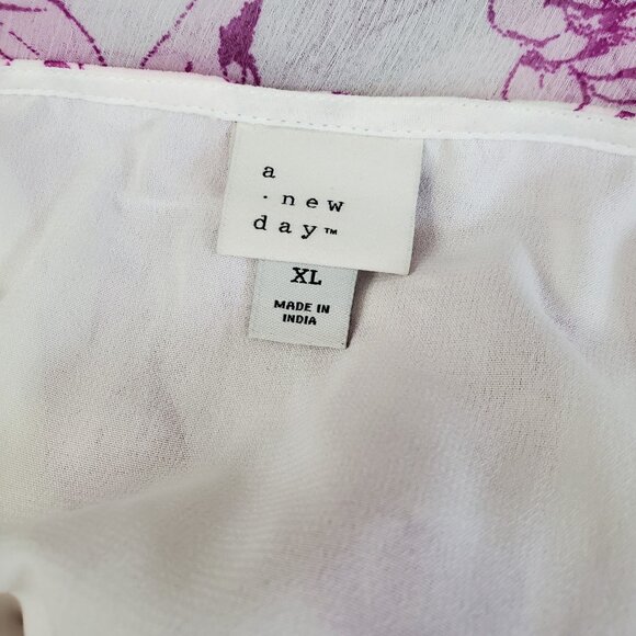 Women's Balloon Long Sleeve Mini Dress A New Day  Cream Purple Floral  XL - Picture 7 of 8